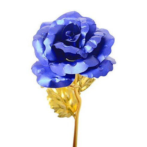 Eternal Blue Rose Gift with 24K gold plated stem and leaves